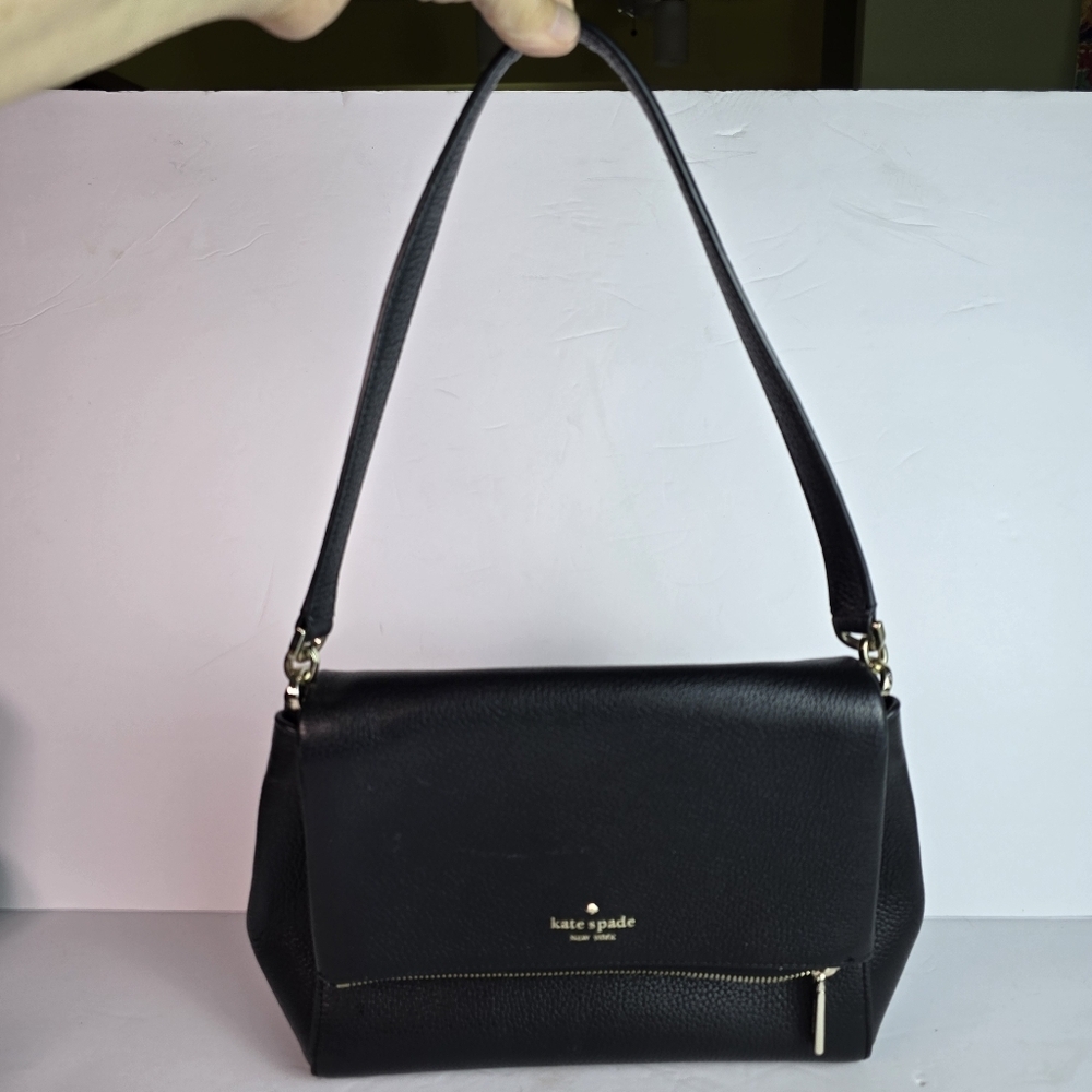 Kate Spade Leila Black Pebbled Leather Flap Shoulder Bag Extra Crossbody Strap - Picture 10 of 16